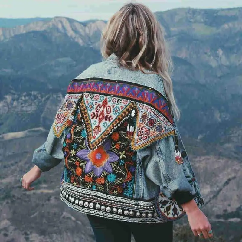 Boho Jacket Denim Aztec Pattern sold by Boho Mood
