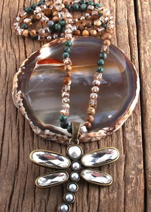 Boho Beaded Necklace - Dragonfly Blue Pendant sold by Boho Mood product image thumbnail 3