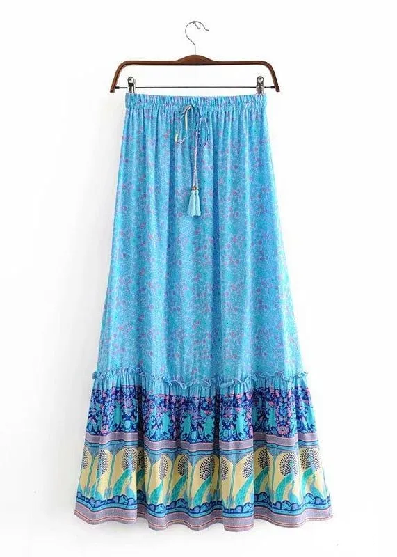 Boho maxi Skirt in Blue Peacock floral patterned sold by Boho Mood product image thumbnail 2
