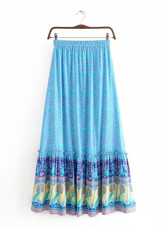 Boho maxi Skirt in Blue Peacock floral patterned sold by Boho Mood product image thumbnail 3