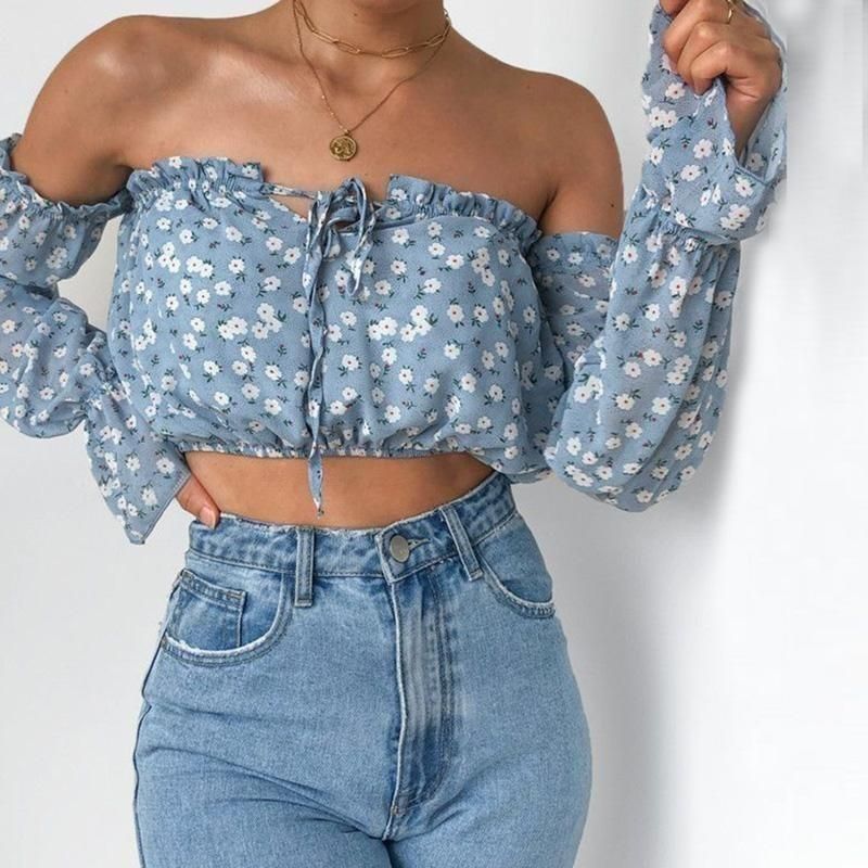 Boho Floral Crop Top in Pastel Blue sold by Boho Mood product image thumbnail 2