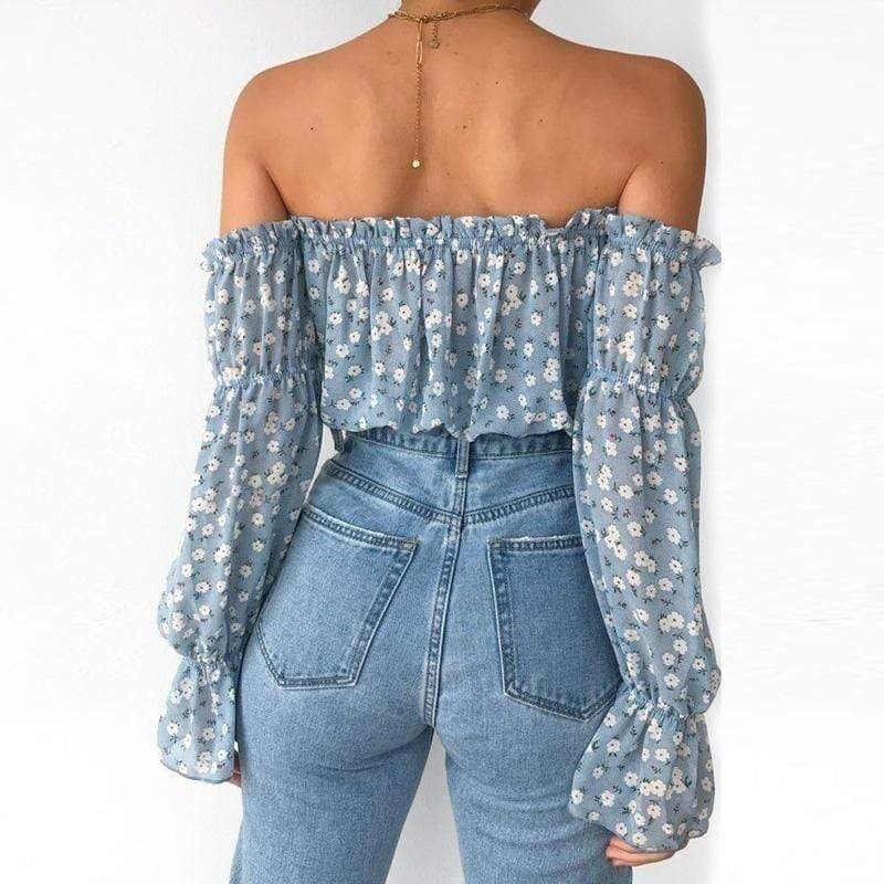 Boho Floral Crop Top in Pastel Blue sold by Boho Mood product image thumbnail 5