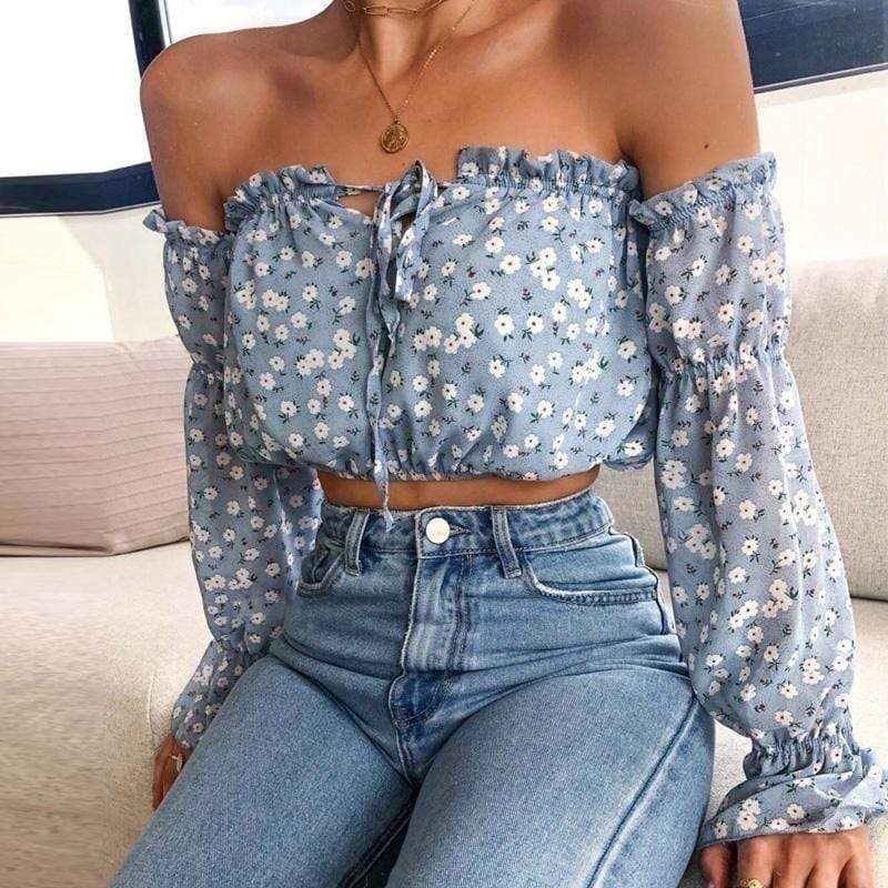 Boho Floral Crop Top in Pastel Blue sold by Boho Mood