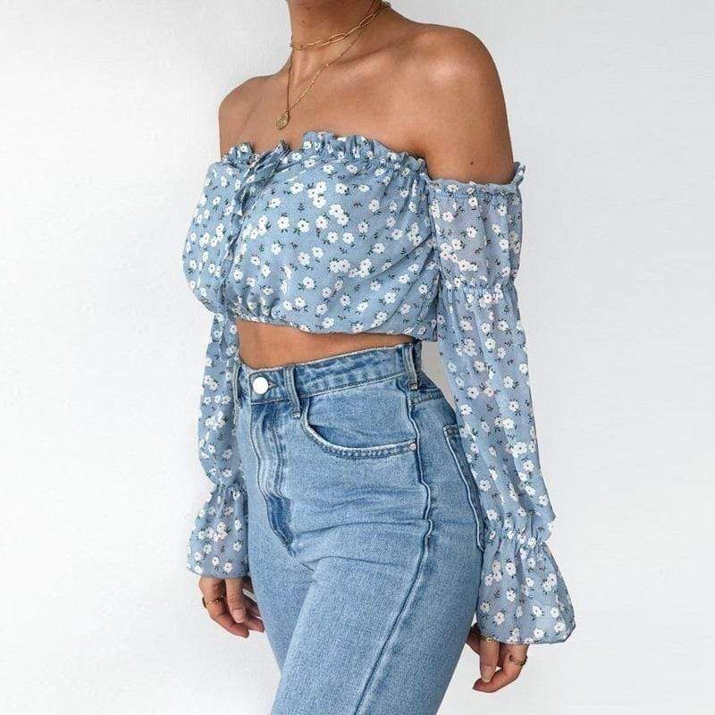 Boho Floral Crop Top in Pastel Blue sold by Boho Mood product image thumbnail 3
