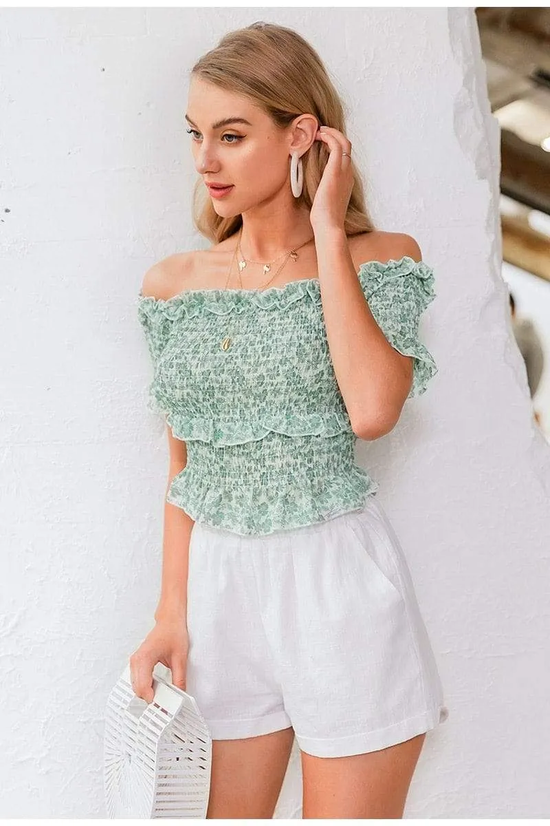 Boho Crop Top with Green Flowers sold by Boho Mood product image thumbnail 2