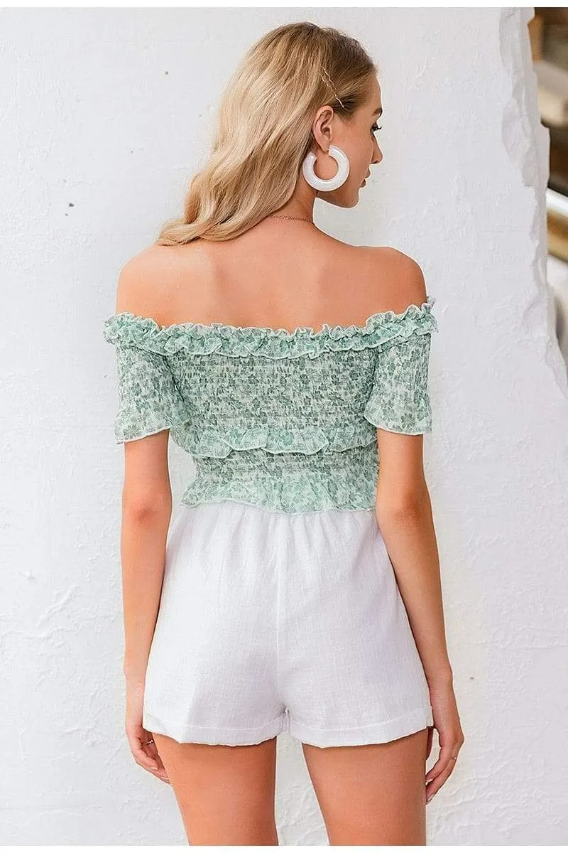Boho Crop Top with Green Flowers sold by Boho Mood product image thumbnail 3
