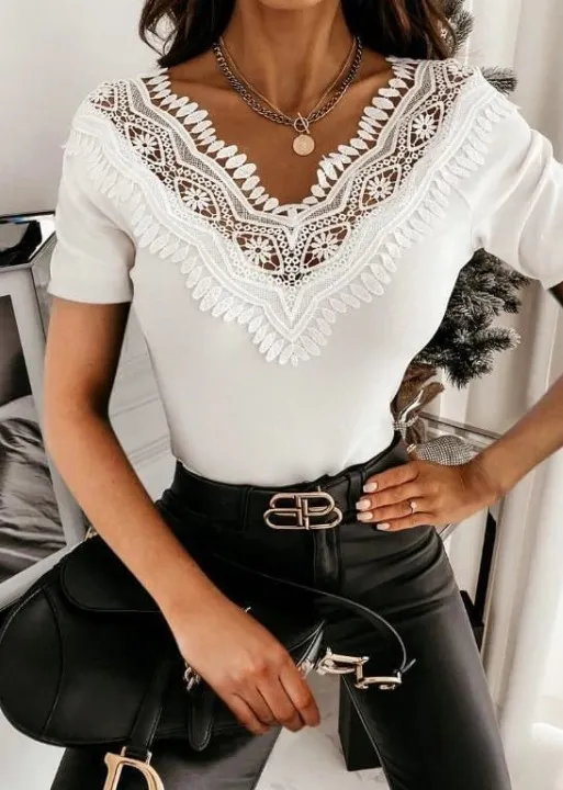 Boho White blouse lace V-neck sold by Boho Mood
