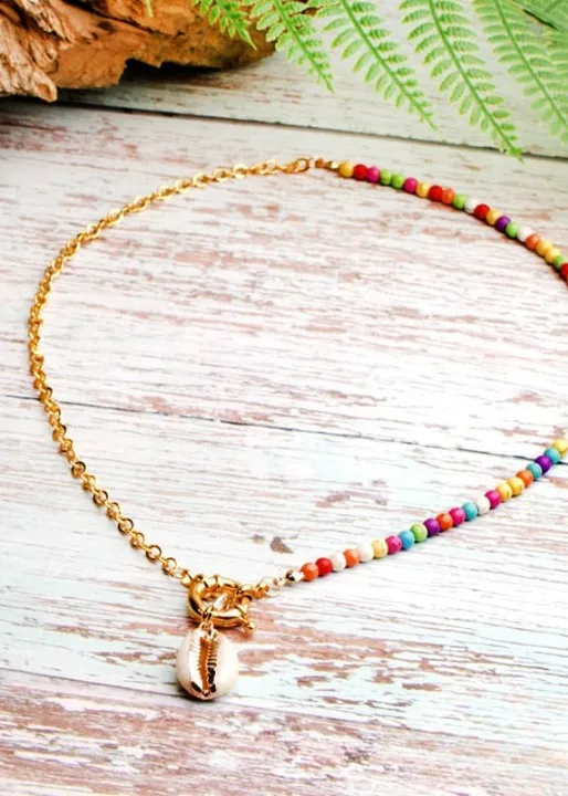 Boho Colorful Necklace - Gold Shell Pendant sold by Boho Mood product image thumbnail 5