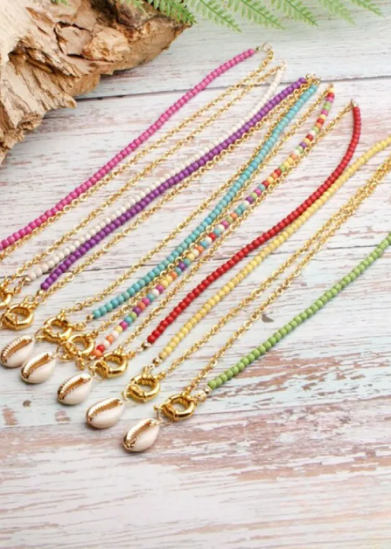 Boho Colorful Necklace - Gold Shell Pendant sold by Boho Mood