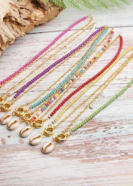 Boho Colorful Necklace - Gold Shell Pendant sold by Boho Mood