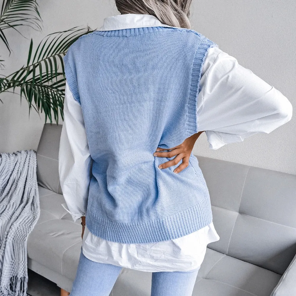 Blue Boho V-neck Sleeveless Knit Sweater sold by Boho Mood product image thumbnail 3
