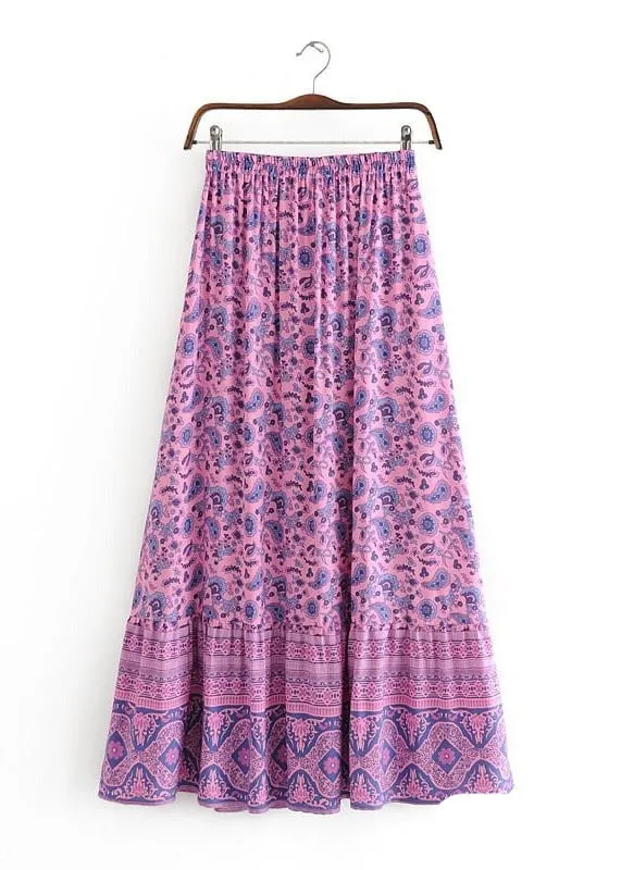 Pink Floral Boho maxi Skirt with Purple pattern sold by Boho Mood product image thumbnail 3