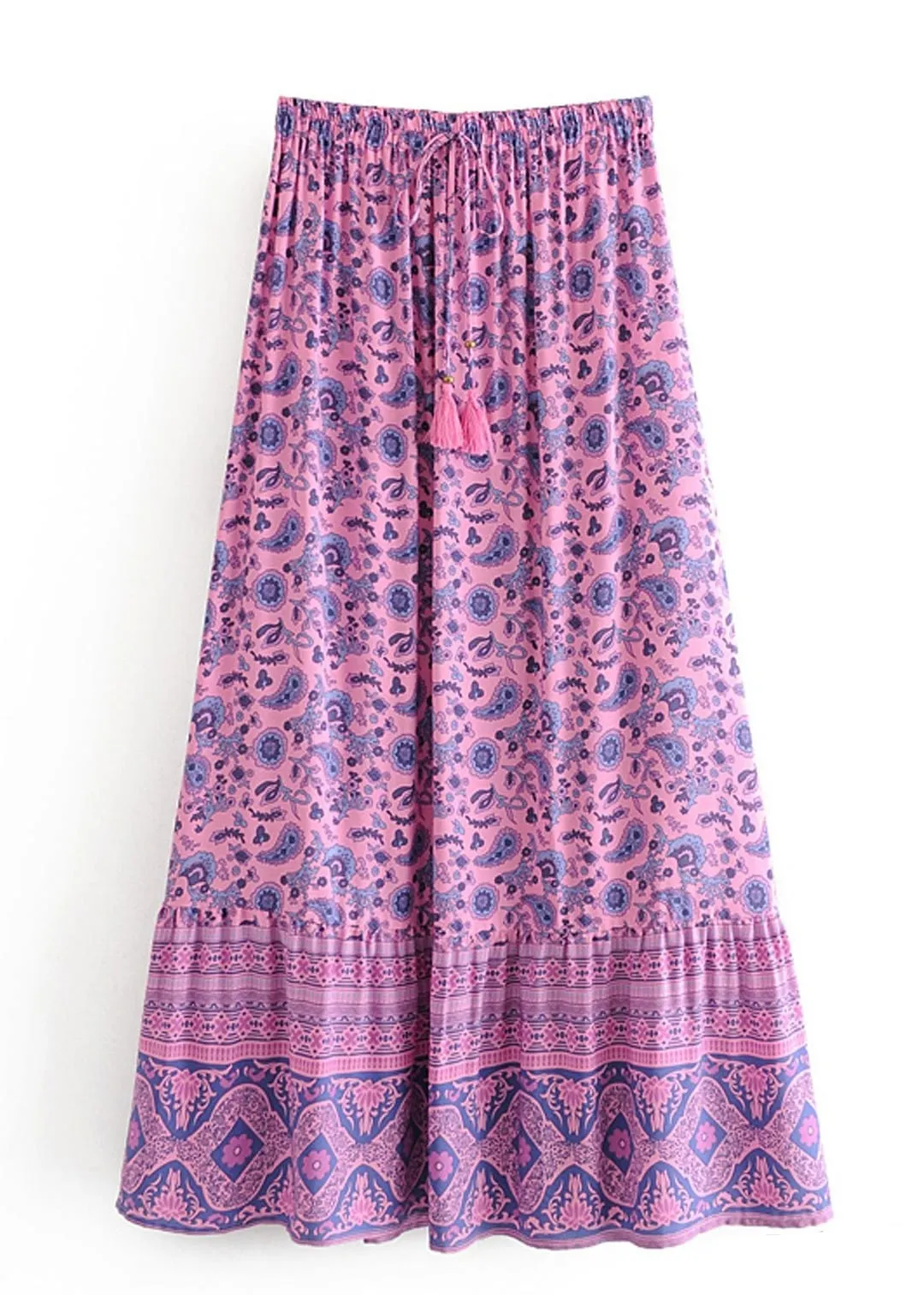 Pink Floral Boho maxi Skirt with Purple pattern sold by Boho Mood