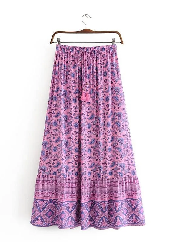Pink Floral Boho maxi Skirt with Purple pattern sold by Boho Mood product image thumbnail 2