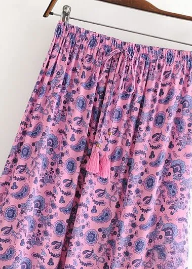 Pink Floral Boho maxi Skirt with Purple pattern sold by Boho Mood product image thumbnail 4