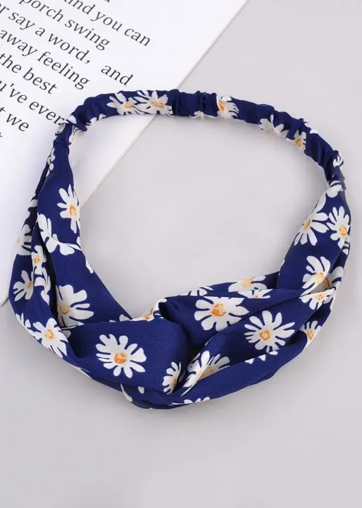 Boho headband Navy blue for hair with daisy design sold by Boho Mood