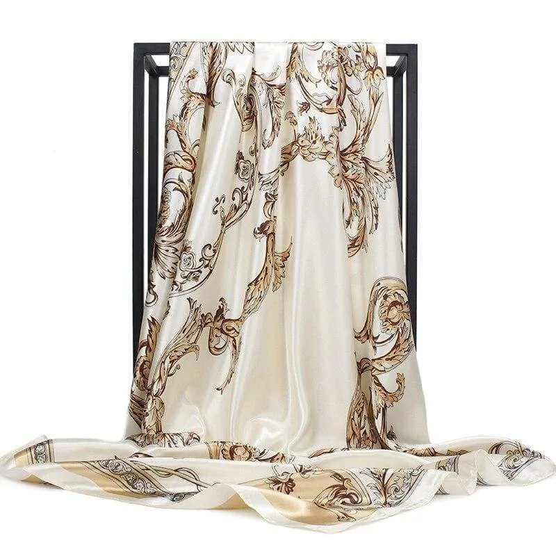 Boho White vintage Scarf with gold prints sold by Boho Mood