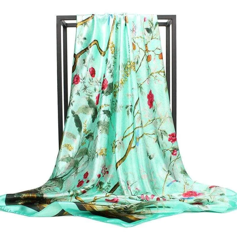 Green Floral Satin Scarf sold by Boho Mood