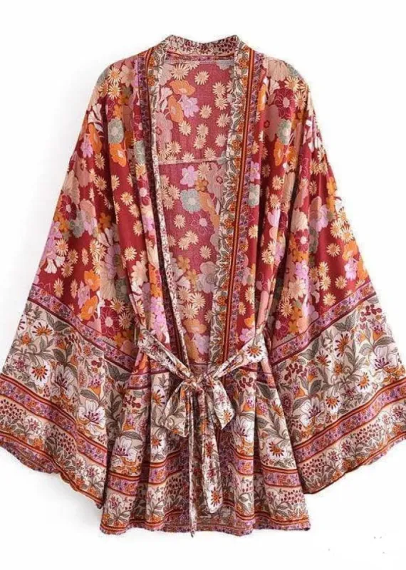 Boho Trendy Red Kimono floral Pattern sold by Boho Mood