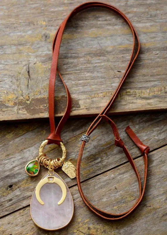 Leather Boho Necklace with Pendant sold by Boho Mood