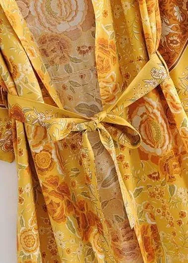Elegant Yellow Floral Long Boho Kimono sold by Boho Mood product image thumbnail 3