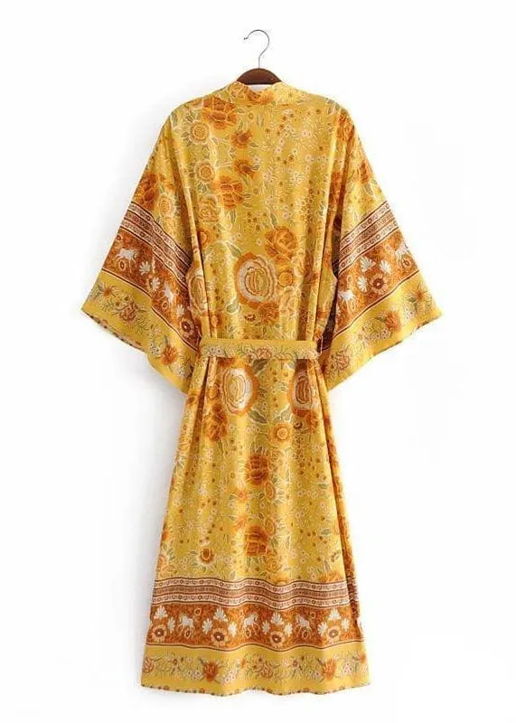 Elegant Yellow Floral Long Boho Kimono sold by Boho Mood product image thumbnail 2