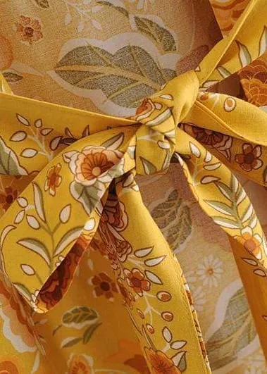 Elegant Yellow Floral Long Boho Kimono sold by Boho Mood product image thumbnail 4