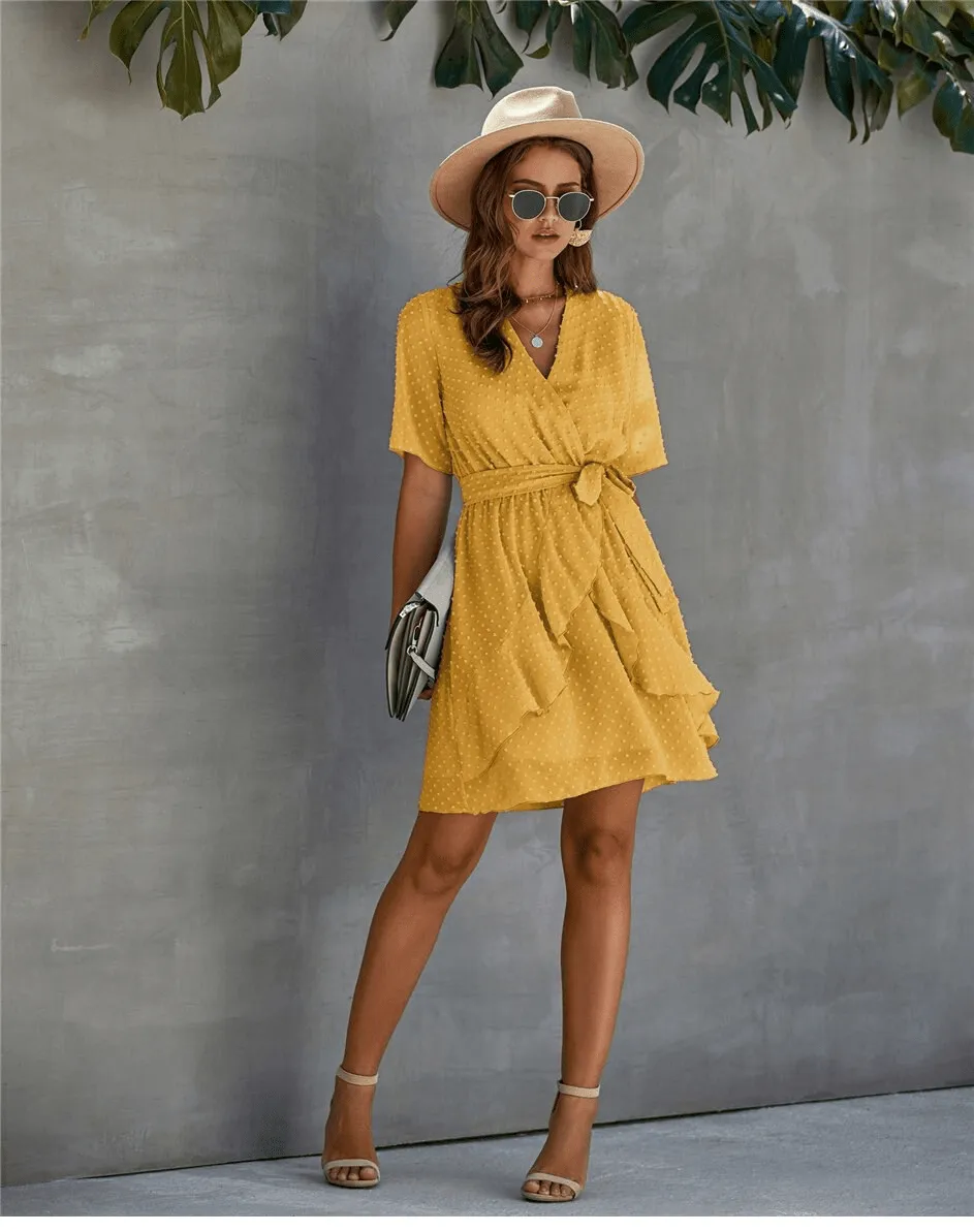 Yellow Mini Dress with Polka dots sold by Boho Mood product image thumbnail 4