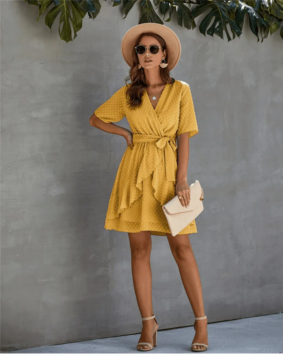 Yellow Mini Dress with Polka dots sold by Boho Mood product image thumbnail 3