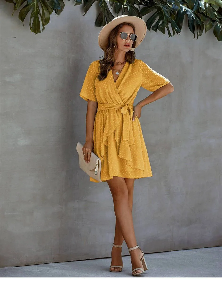 Yellow Mini Dress with Polka dots sold by Boho Mood