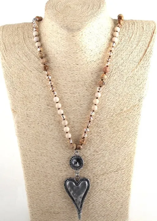 Boho Beaded Necklace - Heart Pendant Natural Stone sold by Boho Mood product image thumbnail 2