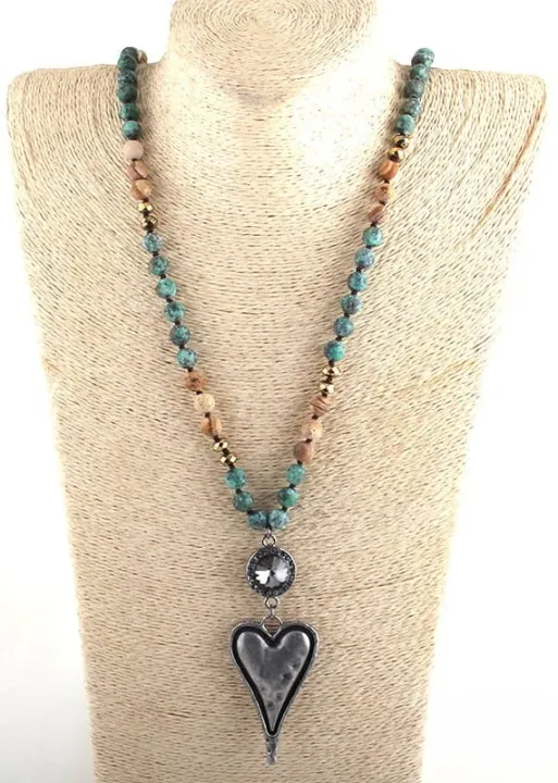 Boho Beaded Necklace - Heart Pendant Natural Stone sold by Boho Mood product image thumbnail 3