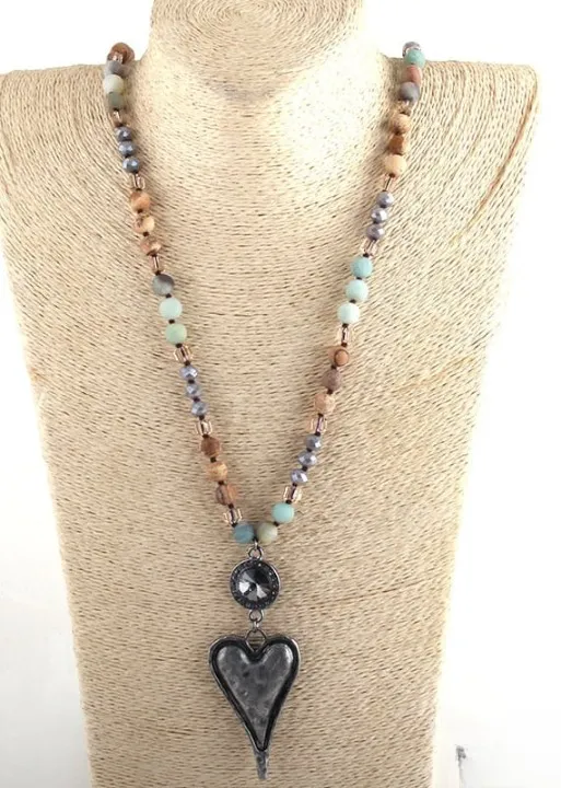 Boho Beaded Necklace - Heart Pendant Natural Stone sold by Boho Mood product image thumbnail 4