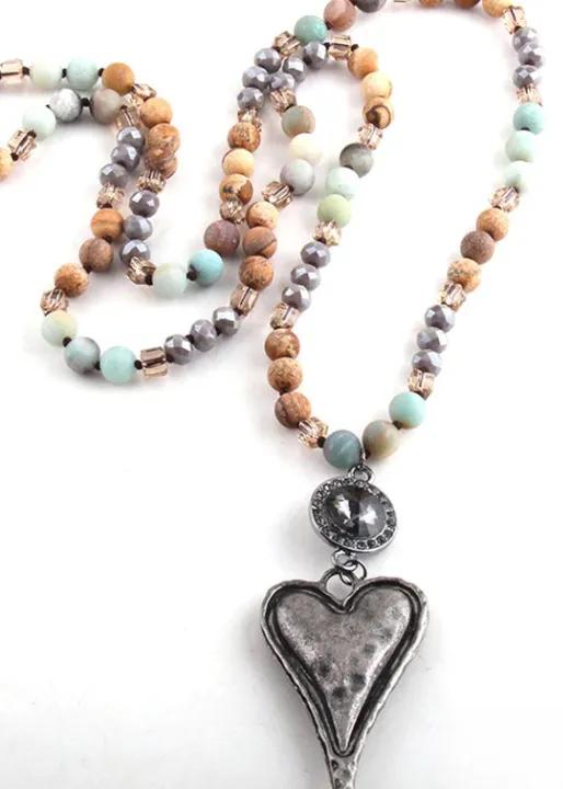 Boho Beaded Necklace - Heart Pendant Natural Stone sold by Boho Mood product image thumbnail 5