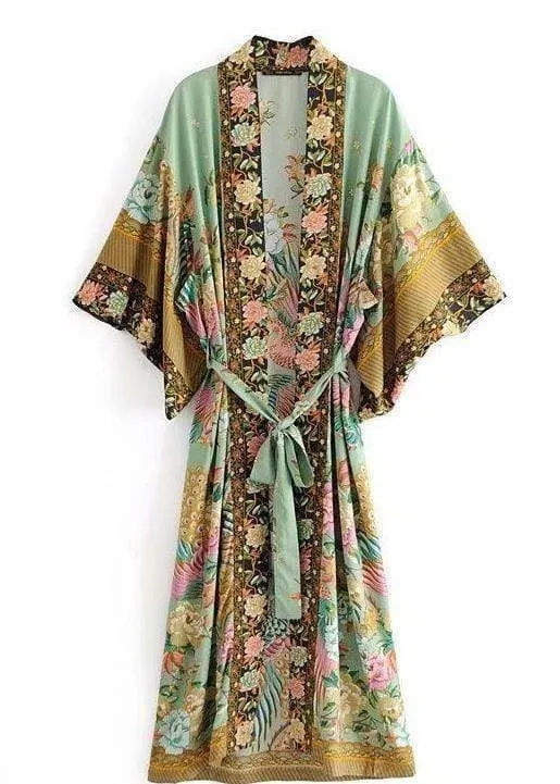 Pretty Long Boho Kimono Colorful Floral sold by Boho Mood