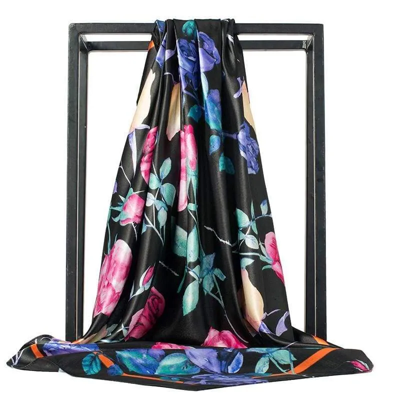 Boho Vintage Scarf Black colorful floral print sold by Boho Mood