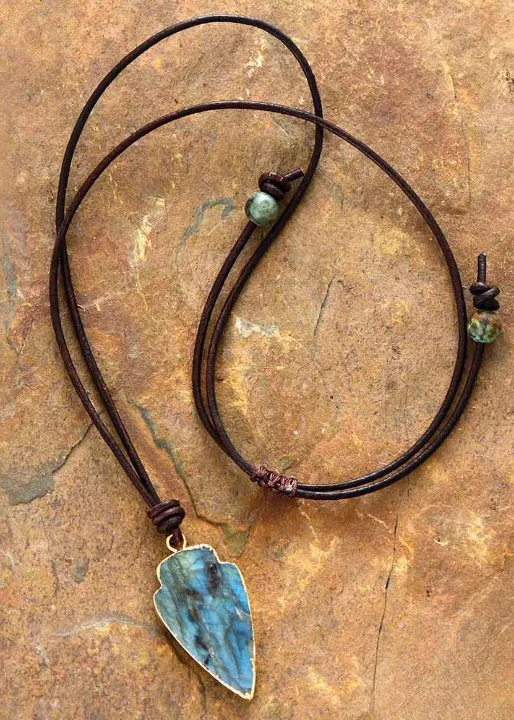 Long Boho Necklace - Jasper Arrowhead Pendant sold by Boho Mood