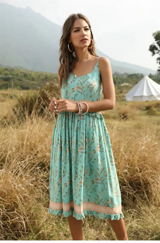 Bohemian Midi Dress in Green sold by Boho Mood