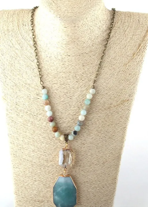 Long Boho Necklace Crystal Pendant sold by Boho Mood