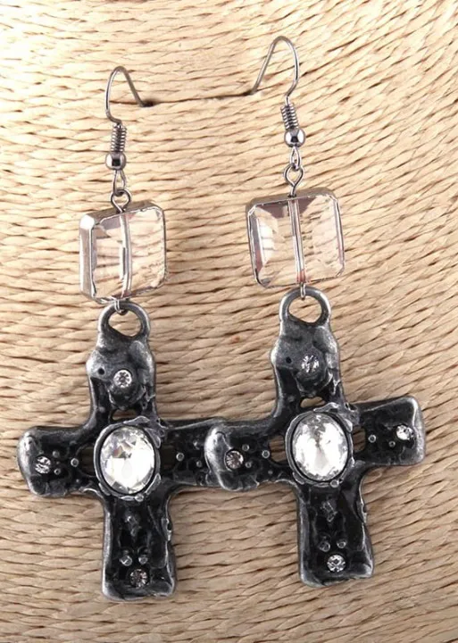 Boho Dangle Earrings - Silver Metal Cross sold by Boho Mood product image thumbnail 3