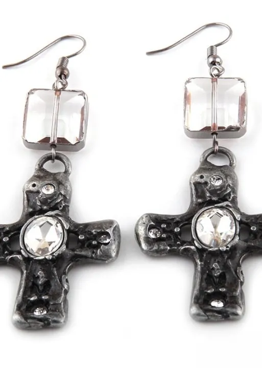 Boho Dangle Earrings - Silver Metal Cross sold by Boho Mood product image thumbnail 2
