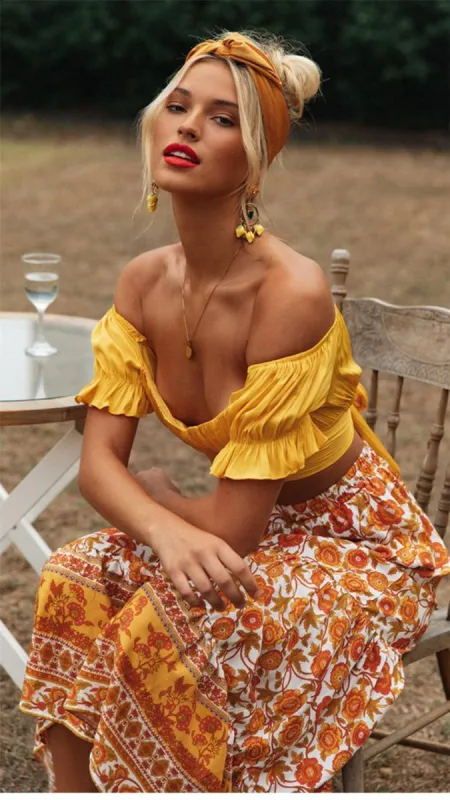 Boho Romantic Yellow Crop Top sold by Boho Mood
