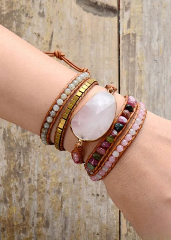 Boho Beaded Bracelets - Pink Tourmaline sold by Boho Mood