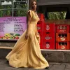 Maxi Long Bohemian Split Dress in Yellow sold by Boho Mood