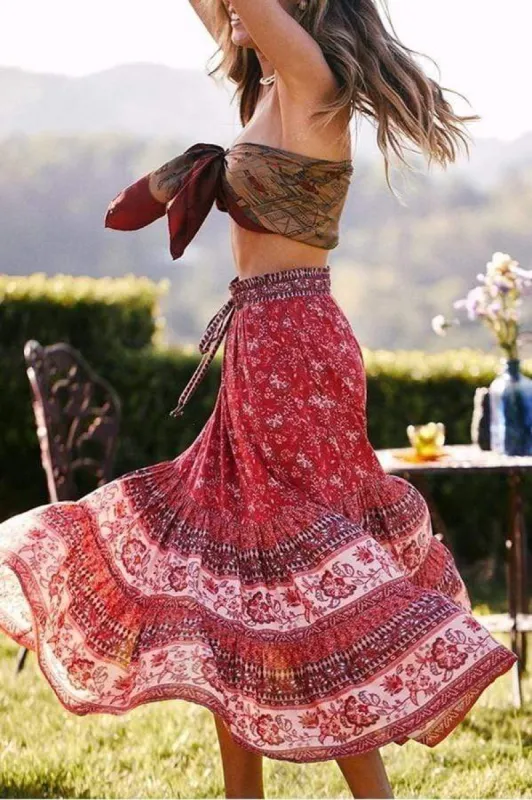 Boho Ethnic Skirt in Red sold by Boho Mood
