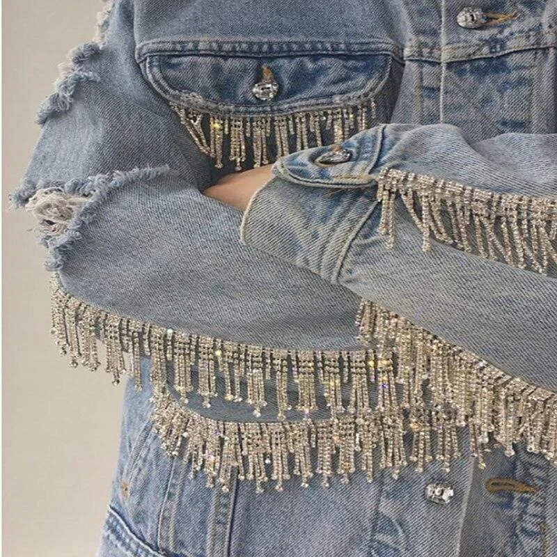 Boho Denim Torn Jacket with Rhinestones sold by Boho Mood product image thumbnail 3