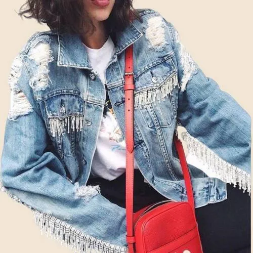 Boho Denim Torn Jacket with Rhinestones sold by Boho Mood product image thumbnail 4