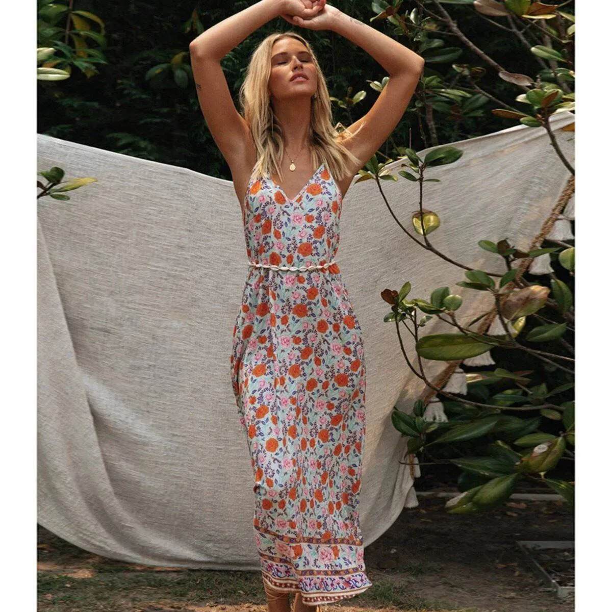 Hippie Mid-Length Dress with Floral Print sold by Boho Mood