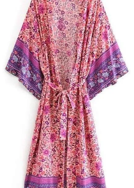 Pretty Boho Kimono Pink floral sold by Boho Mood