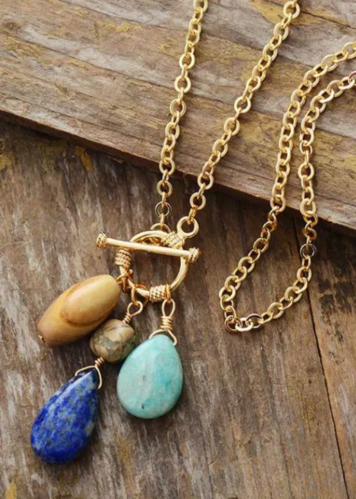 Gold Boho Necklace - Amazonite and Lapis Pendant sold by Boho Mood product image thumbnail 5